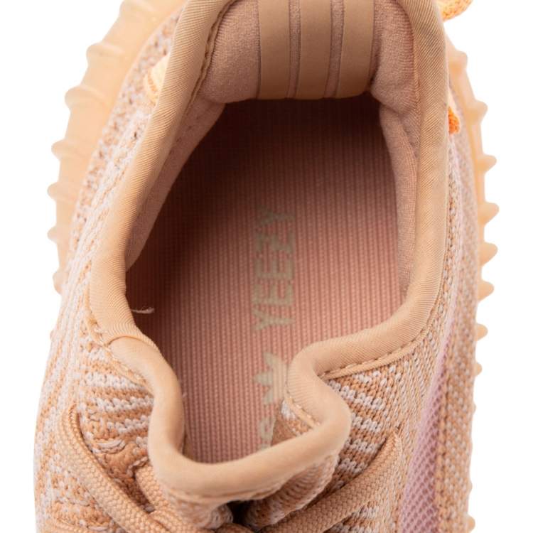 Pre Owned Yeezy x Adidas Peach Knit Fabric Boost 350 V2 Clay Sneakers Size 37 2/3