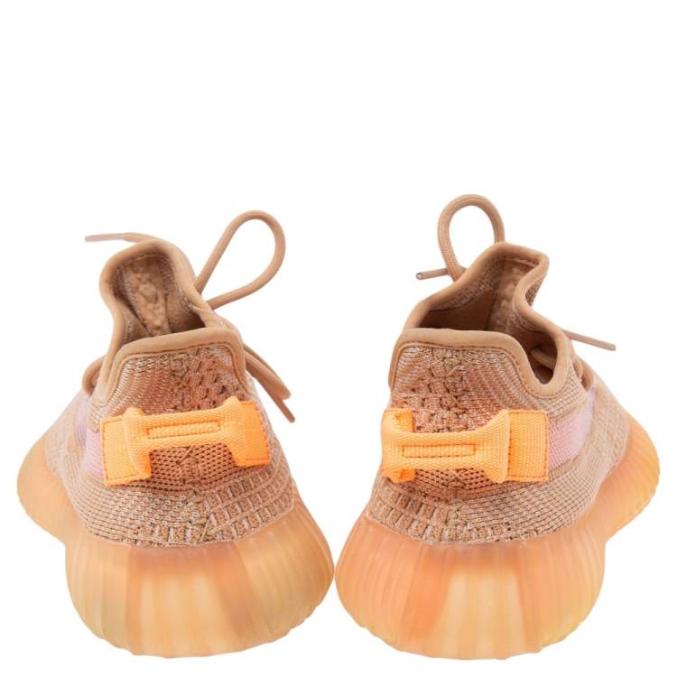 Pre Owned Yeezy x Adidas Peach Knit Fabric Boost 350 V2 Clay Sneakers Size 37 2/3