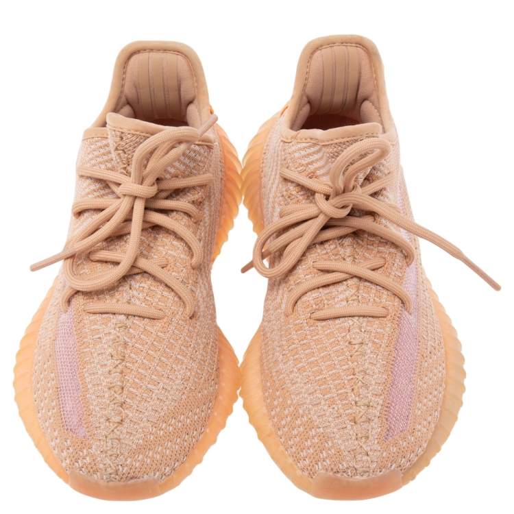 Pre Owned Yeezy x Adidas Peach Knit Fabric Boost 350 V2 Clay Sneakers Size 37 2/3