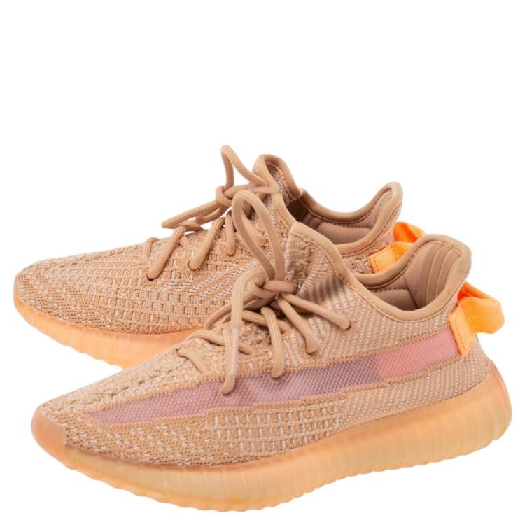 Pre Owned Yeezy x Adidas Peach Knit Fabric Boost 350 V2 Clay Sneakers Size 37 2/3