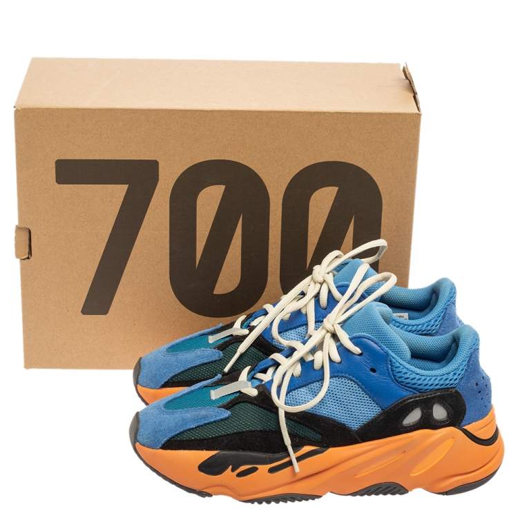 Pre Owned Yeezy x Adidas Bright Blue Suede, Mesh and Leather Boost 700 Sneakers Size 40