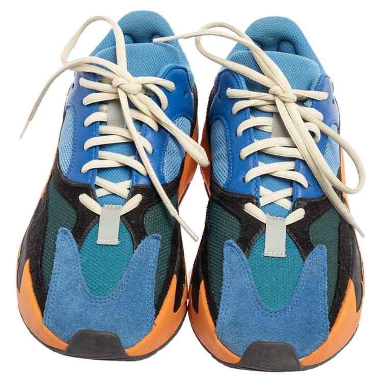 Pre Owned Yeezy x Adidas Bright Blue Suede, Mesh and Leather Boost 700 Sneakers Size 40