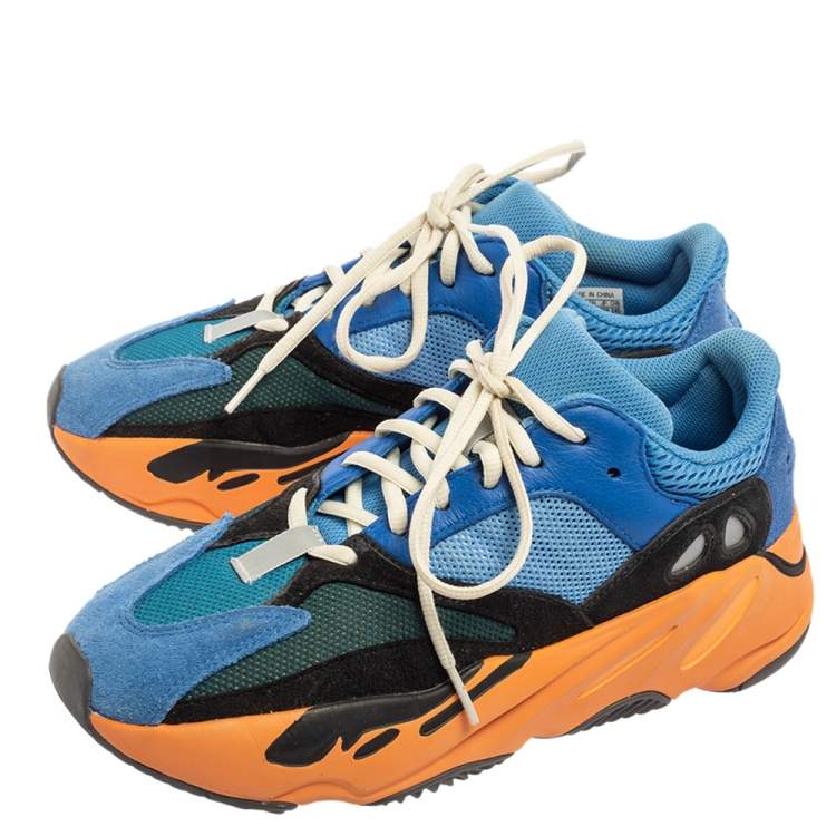 Pre Owned Yeezy x Adidas Bright Blue Suede, Mesh and Leather Boost 700 Sneakers Size 40