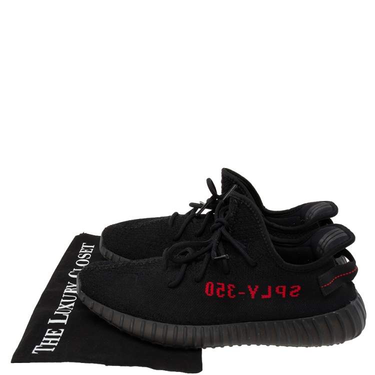 Pre Owned Yeezy x adidas Black Knit Fabric Boost 350 V2 Sneakers Size 45 1/3