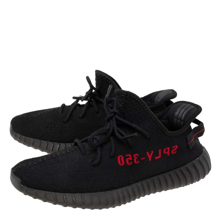Pre Owned Yeezy x adidas Black Knit Fabric Boost 350 V2 Sneakers Size 45 1/3