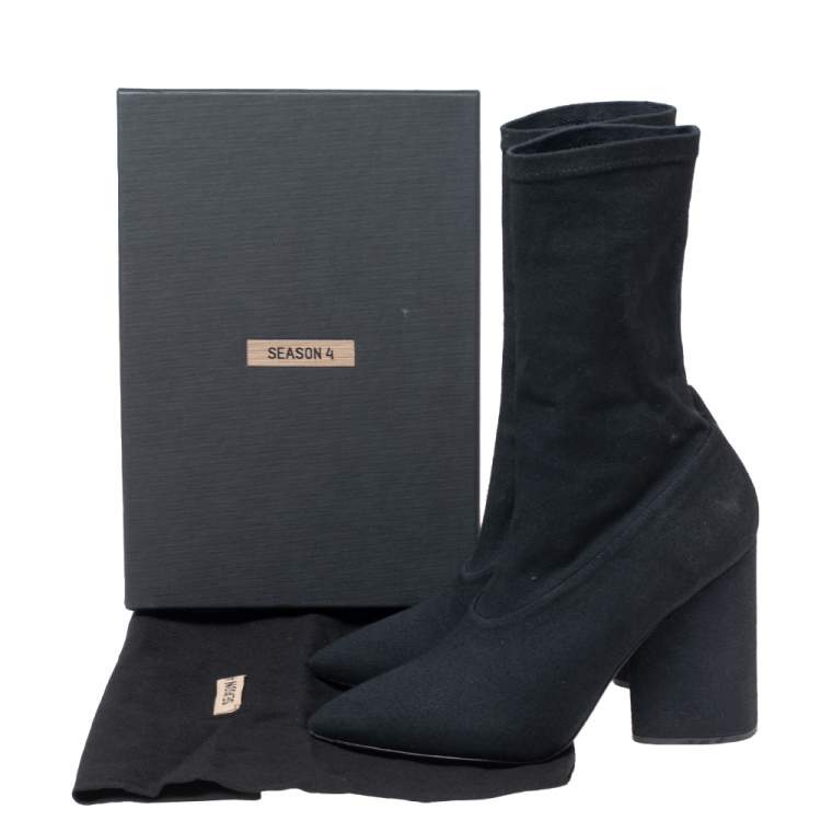 Pre Owned Yeezy x adidas Black Canvas Pointed Toe Ankle Boots Size 39