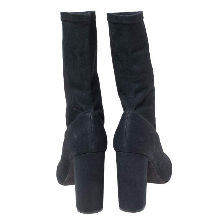 Pre Owned Yeezy x adidas Black Canvas Pointed Toe Ankle Boots Size 39
