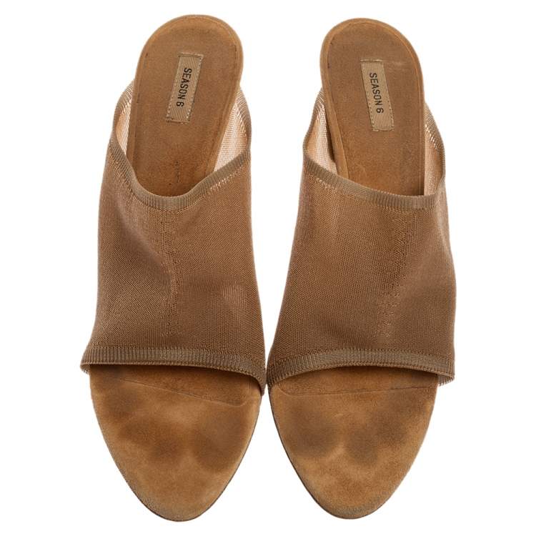 Pre Owned Season 6 Beige Mesh Open-Toe Mules Size 40.5