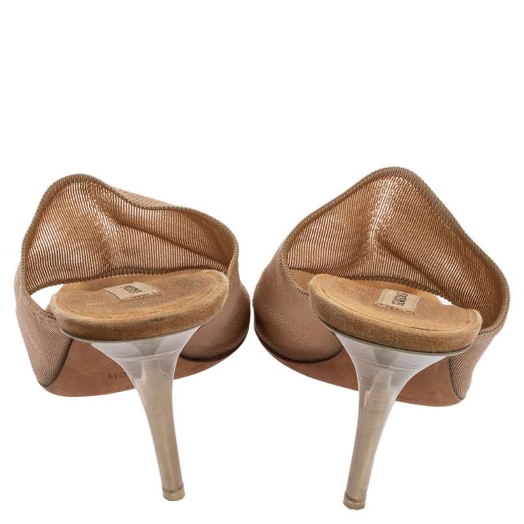 Pre Owned Season 6 Beige Mesh Open-Toe Mules Size 40.5