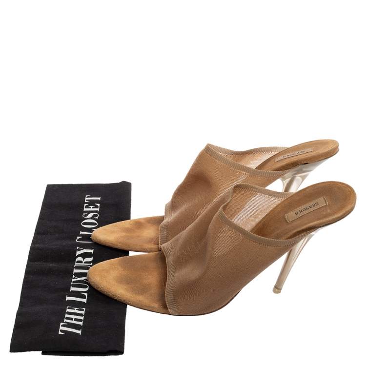Pre Owned Season 6 Beige Mesh Open-Toe Mules Size 40.5