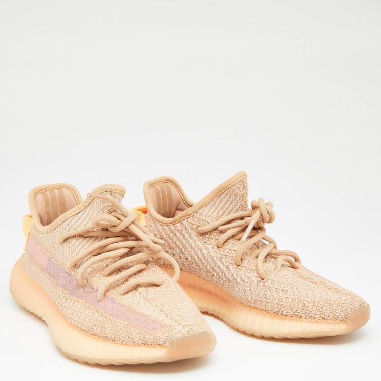 مملوكة مسبقًا Yeezy x Adidas Beige Knit Fabric Boost 350 V2 Clay Sneakers Size 36