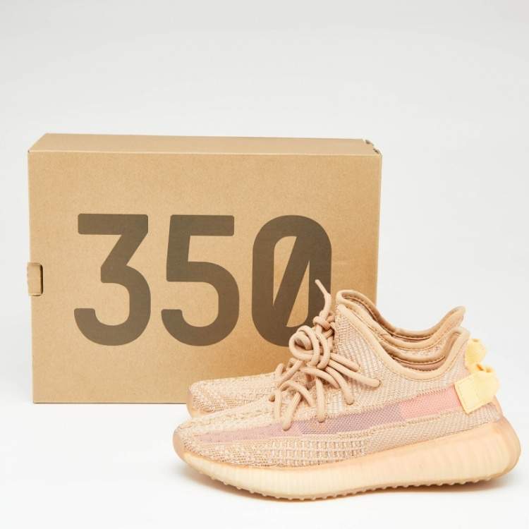 مملوكة مسبقًا Yeezy x Adidas Beige Knit Fabric Boost 350 V2 Clay Sneakers Size 36