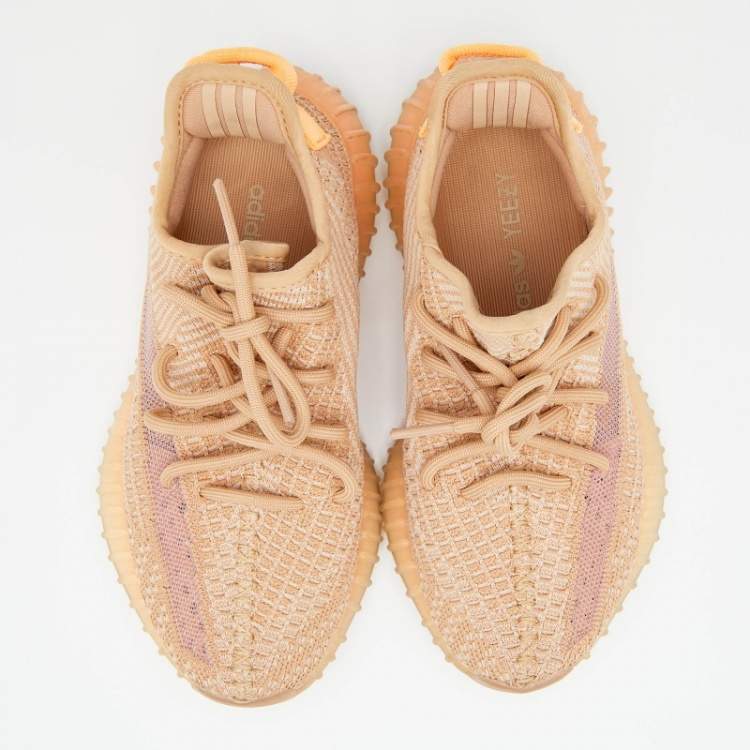 مملوكة مسبقًا Yeezy x Adidas Beige Knit Fabric Boost 350 V2 Clay Sneakers Size 36