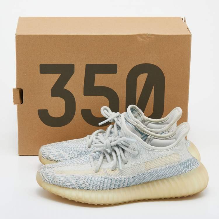 مملوكة مسبقًا Yeezy x Adidas Blue/White Cotton Knit Boost 350 V2 Cloud White Sneakers Size 38