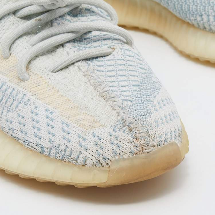 مملوكة مسبقًا Yeezy x Adidas Blue/White Cotton Knit Boost 350 V2 Cloud White Sneakers Size 38