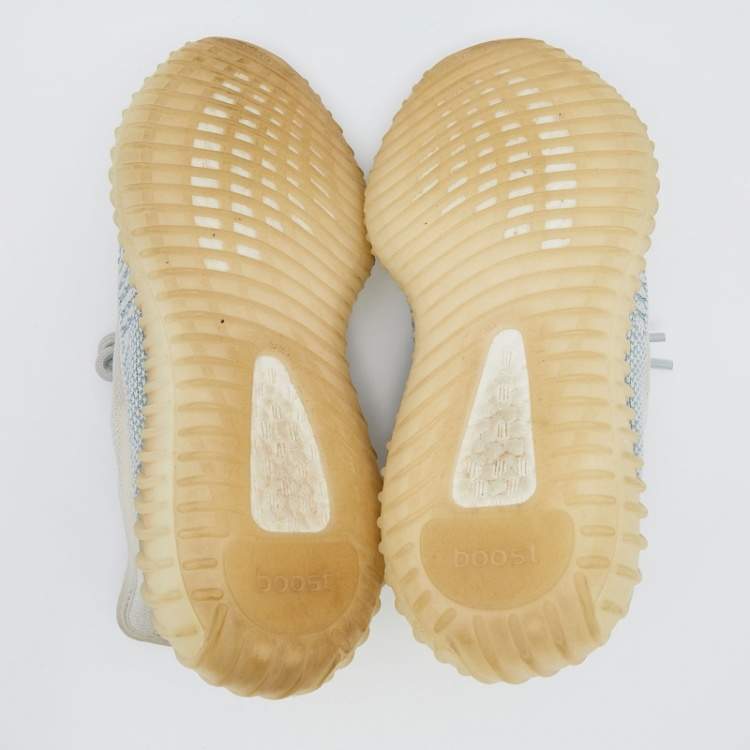 مملوكة مسبقًا Yeezy x Adidas Blue/White Cotton Knit Boost 350 V2 Cloud White Sneakers Size 38