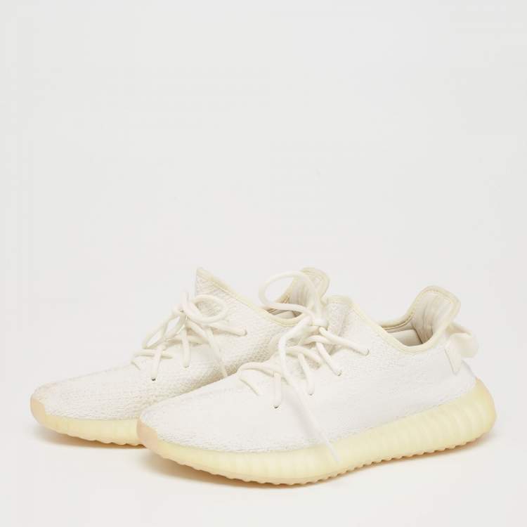 مملوكة مسبقًا Yeezy x Adidas White Knit Fabric Boost 350 V2 Non-Reflective Sneakers Size 40 2/3