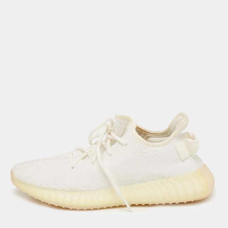 مملوكة مسبقًا Yeezy x Adidas White Knit Fabric Boost 350 V2 Non-Reflective Sneakers Size 40 2/3