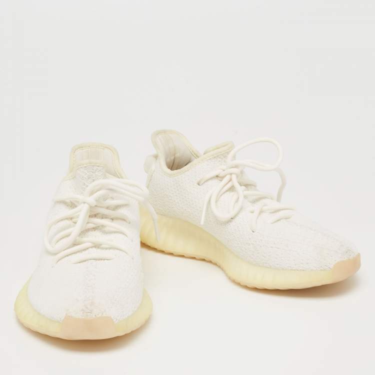 مملوكة مسبقًا Yeezy x Adidas White Knit Fabric Boost 350 V2 Non-Reflective Sneakers Size 40 2/3
