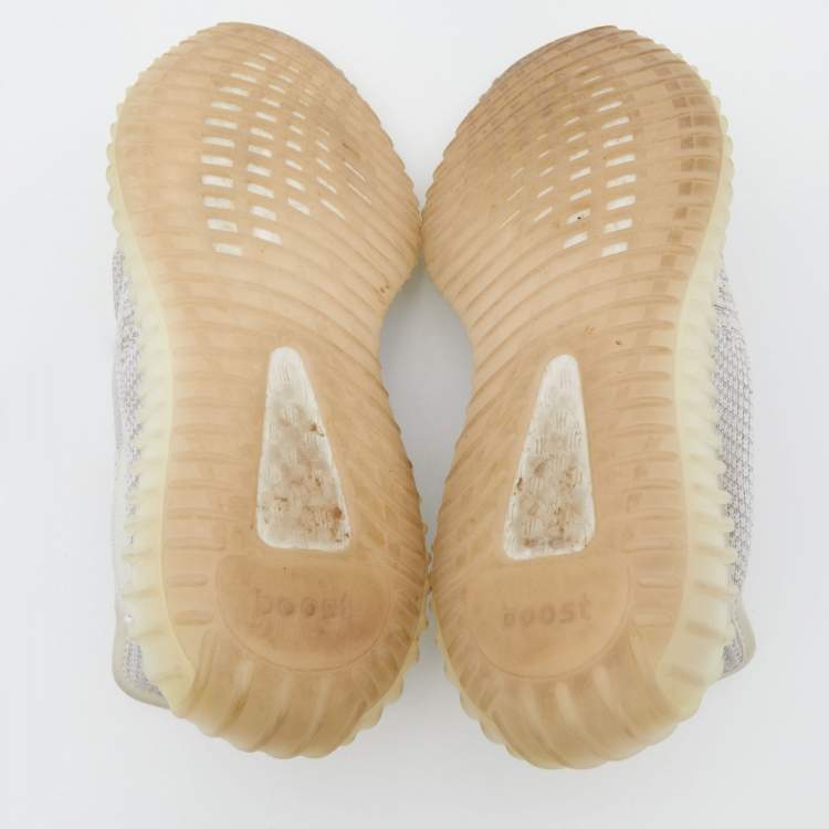 مملوكة مسبقًا Yeezy x adidas White/Grey Knit Fabric Boost 350 V2 Static Reflective Sneakers Size 38