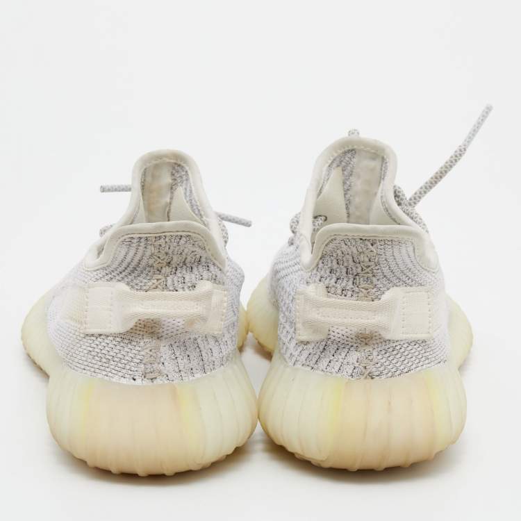 مملوكة مسبقًا Yeezy x adidas White/Grey Knit Fabric Boost 350 V2 Static Reflective Sneakers Size 38