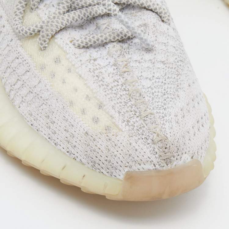 مملوكة مسبقًا Yeezy x adidas White/Grey Knit Fabric Boost 350 V2 Static Reflective Sneakers Size 38