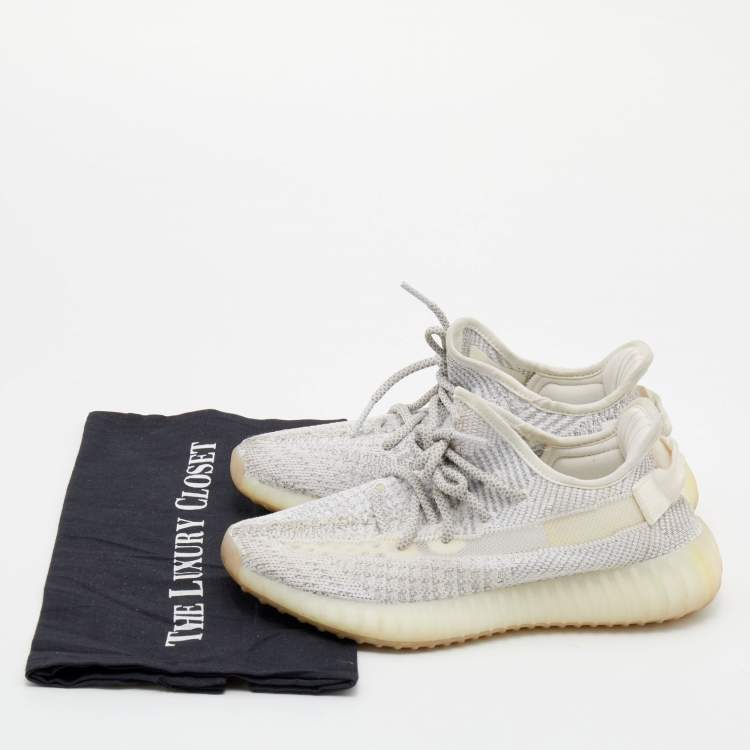 مملوكة مسبقًا Yeezy x adidas White/Grey Knit Fabric Boost 350 V2 Static Reflective Sneakers Size 38