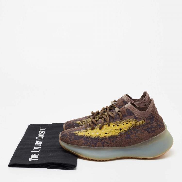 Pre Owned Yeezy x adidas Brown/Yellow Knit Fabric Boost 380 Mist Sneakers Size 37.5