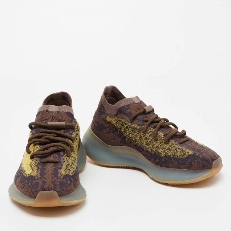 Pre Owned Yeezy x adidas Brown/Yellow Knit Fabric Boost 380 Mist Sneakers Size 37.5