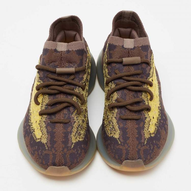 Pre Owned Yeezy x adidas Brown/Yellow Knit Fabric Boost 380 Mist Sneakers Size 37.5