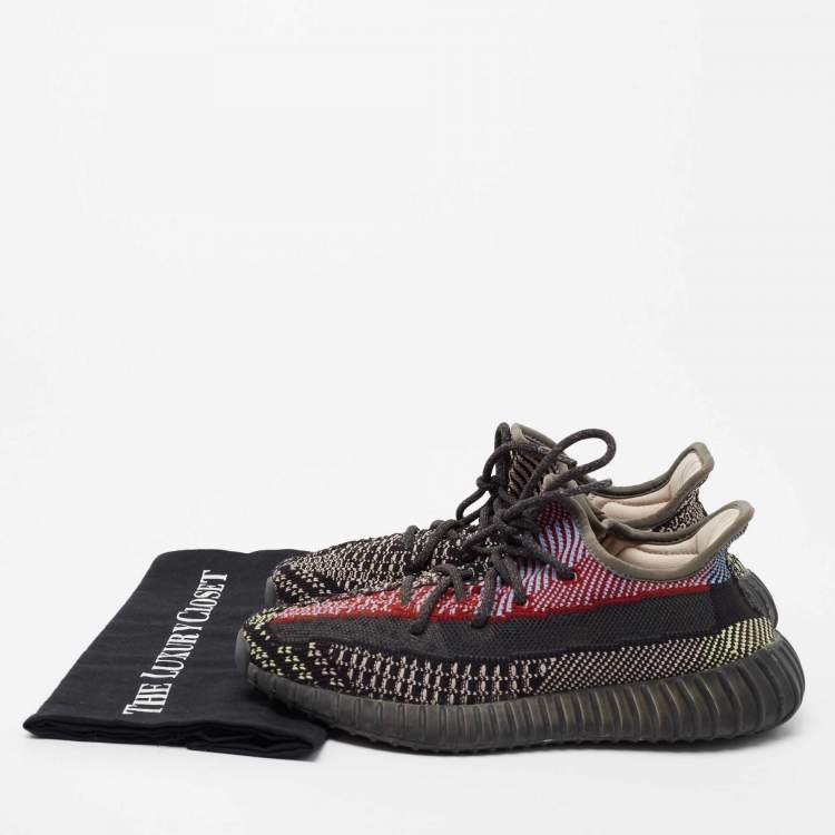 Pre Owned Yeezy x Adidas Black Knit Fabric Boost 350 V2 Yecheil Low-Top Sneakers Size 39 1/3