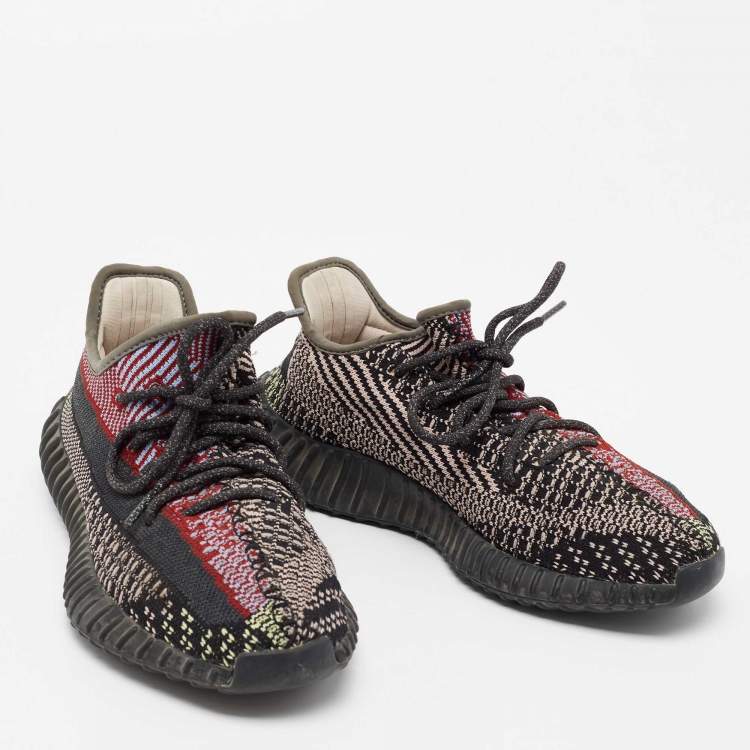 Pre Owned Yeezy x Adidas Black Knit Fabric Boost 350 V2 Yecheil Low-Top Sneakers Size 39 1/3