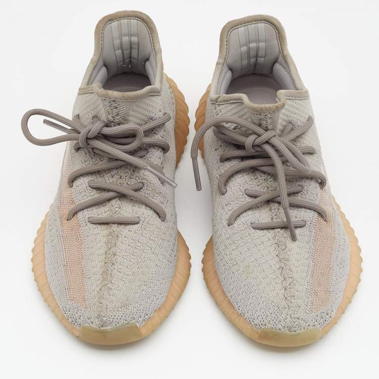 Pre Owned Yeezy x Adidas Grey Knit Fabric Boost 350 V2 True Form Sneakers Size 39 1/3