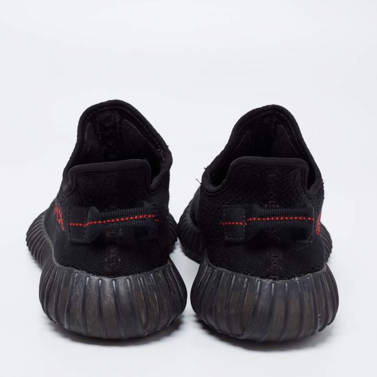 Pre Owned Yeezy x Adidas Black/Red Knit Fabric Boost 350 V2 Low-Top Sneakers Size 40