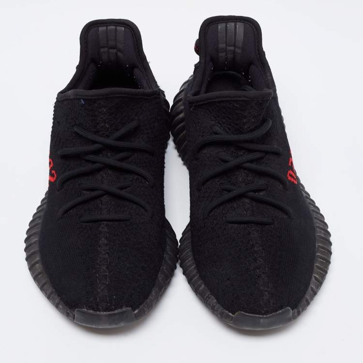 Pre Owned Yeezy x Adidas Black/Red Knit Fabric Boost 350 V2 Low-Top Sneakers Size 40