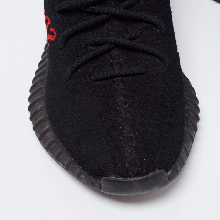 Pre Owned Yeezy x Adidas Black/Red Knit Fabric Boost 350 V2 Low-Top Sneakers Size 40