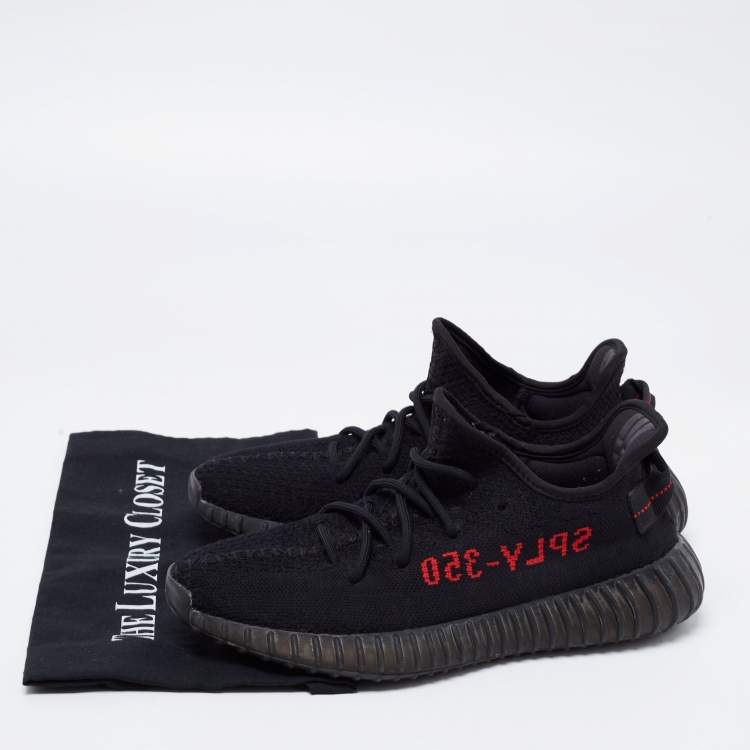 Pre Owned Yeezy x Adidas Black/Red Knit Fabric Boost 350 V2 Low-Top Sneakers Size 40
