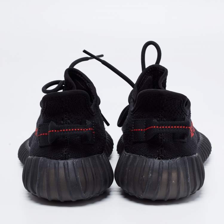 Pre Owned Yeezy x Adidas Black/Red Knit Fabric Boost 350 V2 Bred Sneakers Size 38