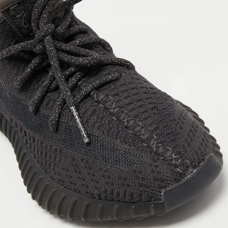 Pre Owned Yeezy x Adidas Black Knit Fabric Boost 350 V2 Black Non-Reflective Sneakers Size 38