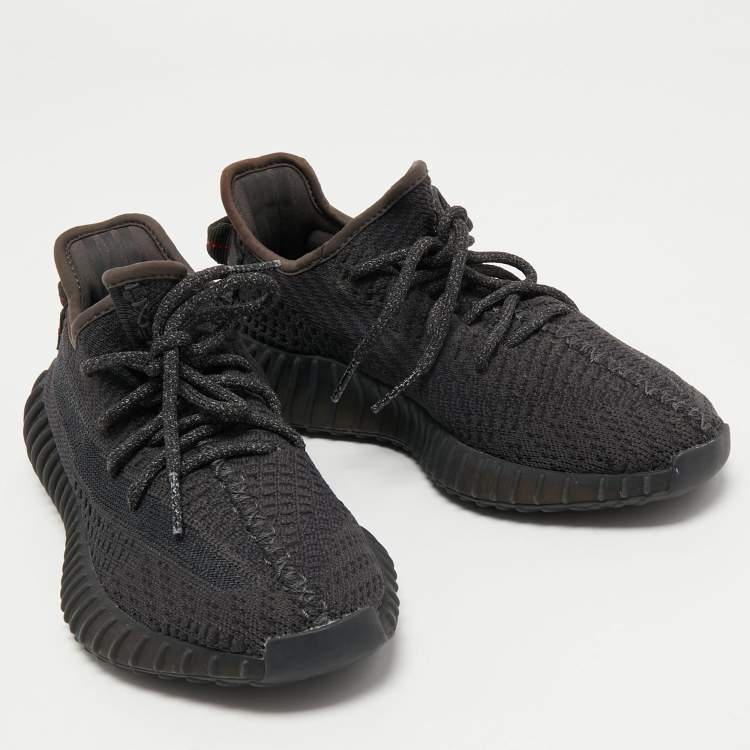 Pre Owned Yeezy x Adidas Black Knit Fabric Boost 350 V2 Black Non-Reflective Sneakers Size 38