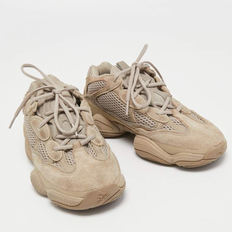 Pre Owned Yeezy x Adidas Beige Knit Fabric and Suede Boost 350 V2 Static Sneakers Size 38 2/3