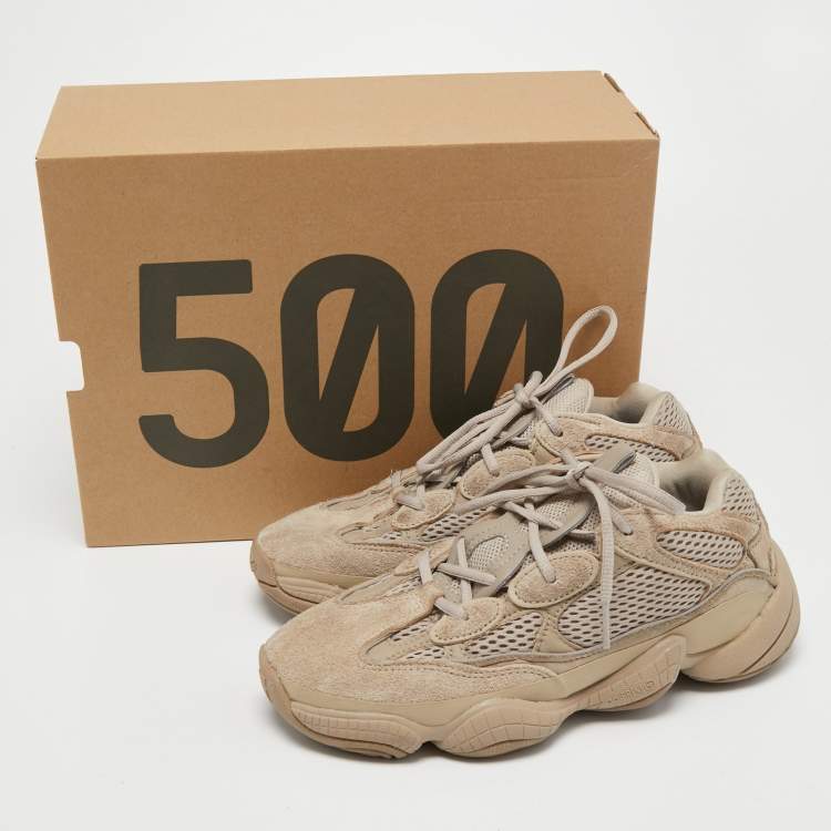 Pre Owned Yeezy x Adidas Beige Knit Fabric and Suede Boost 350 V2 Static Sneakers Size 38 2/3