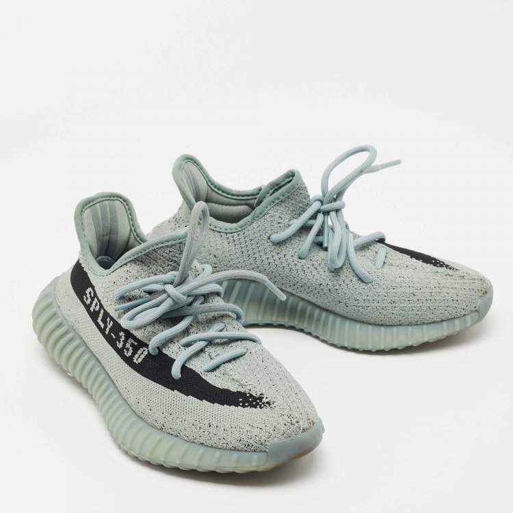 Pre Owned Yeezy x Adidas Light Green Knit Fabric Boost 350 V2 Jade Ash Sneakers Size 38