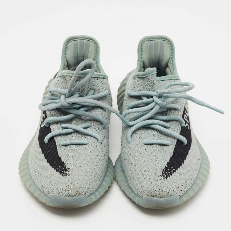 Pre Owned Yeezy x Adidas Light Green Knit Fabric Boost 350 V2 Jade Ash Sneakers Size 38