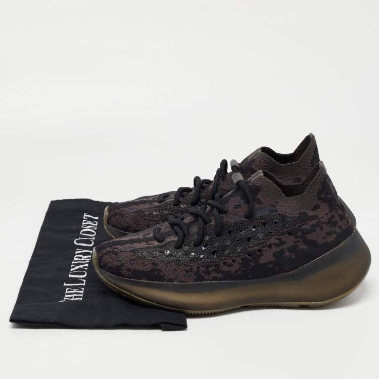 Pre Owned Yeezy x Adidas Black/Brown Knit Fabric Boost 380 Onyx Sneakers Size 39 1/3