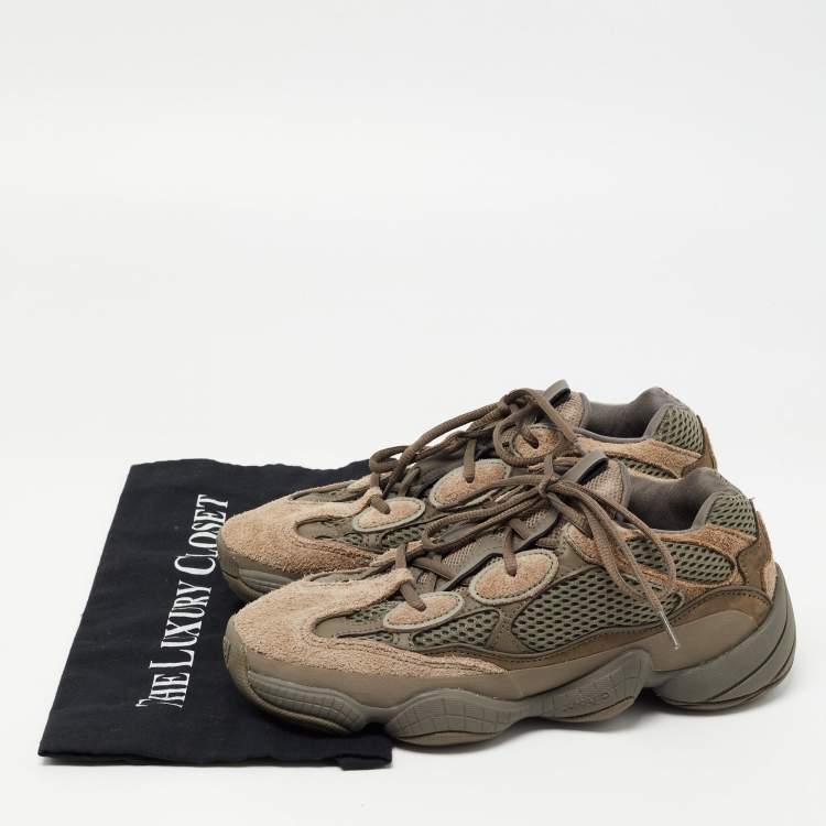 Pre Owned Yeezy x Adidas Brown/Grey Leather and Suede Yeezy 500 Clay Sneakers Size 39 1/3