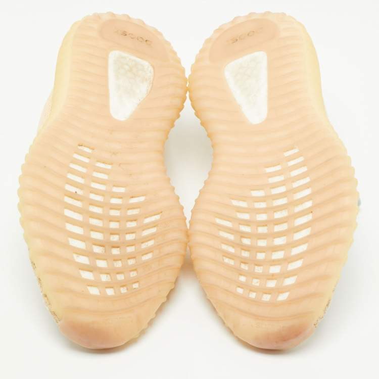 Pre Owned Yeezy x Adidas Light Yellow/Blue Knit Fabric Boost 350 V2 Linen Sneakers Size 38 2/3