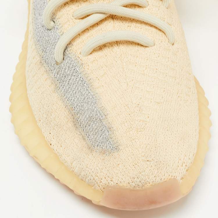 Pre Owned Yeezy x Adidas Light Yellow/Blue Knit Fabric Boost 350 V2 Linen Sneakers Size 38 2/3