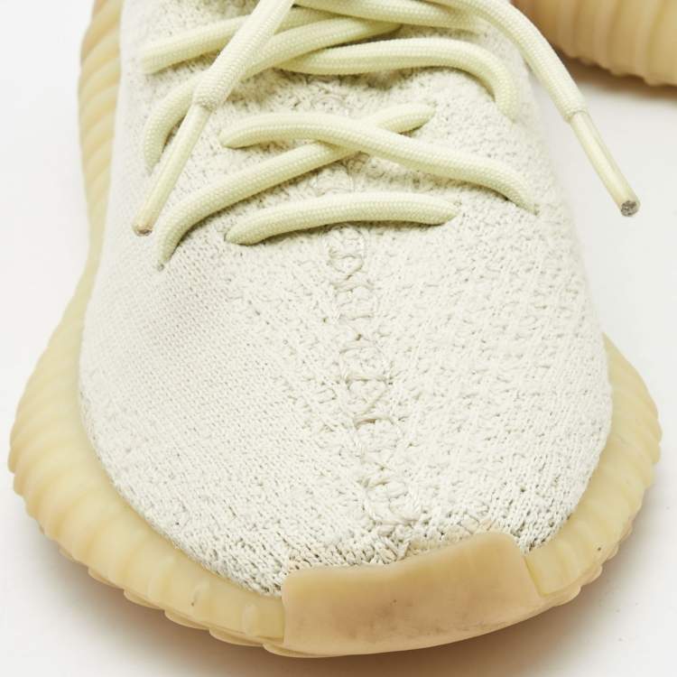 Pre Owned Yeezy x Adidas Green Knit Fabric Boost 350 V2 Sesame Sneakers Size 38 2/3
