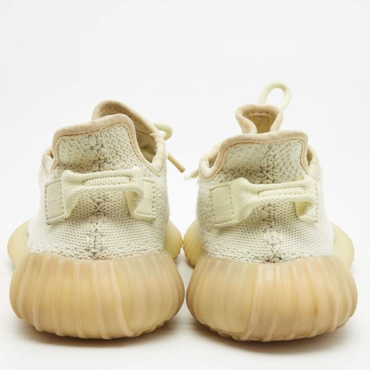 Pre Owned Yeezy x Adidas Green Knit Fabric Boost 350 V2 Sesame Sneakers Size 38 2/3